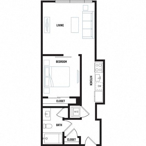 Floor plan for 1 bed, 1 bath, 517 sqft